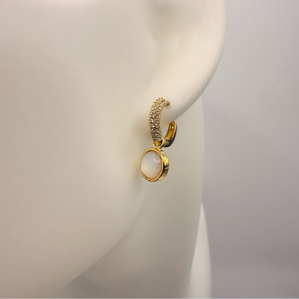NWT Macy’s MOP & CZ Gold Plated Round Drop Earrings | Luxe Classic Sparkle